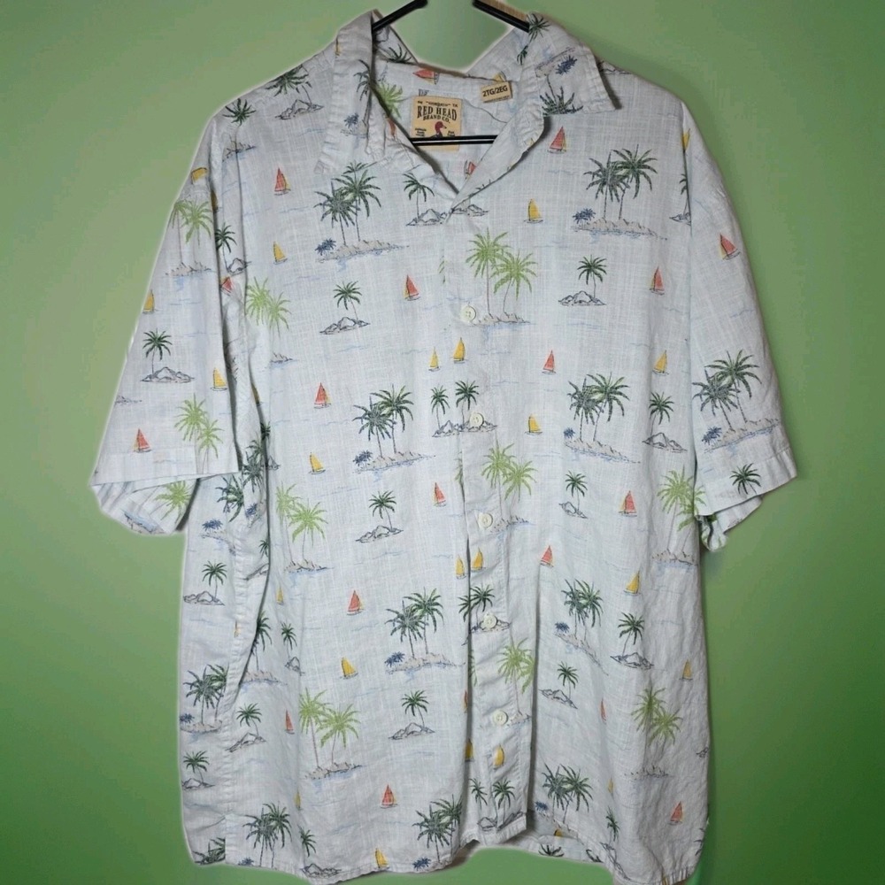 Red Head Men's 100 Cotton‎ 2XL Tropical Short Sleeve Button-Down Shirt
